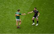11 August 2019; David Clifford of Kerry  shakes hands with Niall Morgan of Tyrone after the GAA Football All-Ireland Senior Championship Semi-Final match between Kerry and Tyrone at Croke Park in Dublin. Photo by Daire Brennan/Sportsfile