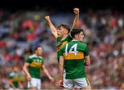 11 August 2019; David Clifford of Kerry celebrates with Paul Geaney after scoring a point in the 76th minute during the GAA Football All-Ireland Senior Championship Semi-Final match between Kerry and Tyrone at Croke Park in Dublin. Photo by Ray McManus/Sportsfile