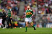 11 August 2019; Isabel Beaddie, Scoil Neasáin, Baile Hearman, Áth Cliath, representing Kerry, during the INTO Cumann na mBunscol GAA Respect Exhibition Go Games during the GAA Football All-Ireland Senior Championship Semi-Final match between Kerry and Tyrone at Croke Park in Dublin. Photo by Eóin Noonan/Sportsfile