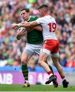11 August 2019; David Moran of Kerry is tackled by Richie Donnelly of Tyrone during the GAA Football All-Ireland Senior Championship Semi-Final match between Kerry and Tyrone at Croke Park in Dublin. Photo by Brendan Moran/Sportsfile