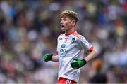 11 August 2019; Shane Mullarkey, Ballyroan Boys NS, Rathfarnham, Dublin, representing Tyrone, during the INTO Cumann na mBunscol GAA Respect Exhibition Go Games during the GAA Football All-Ireland Senior Championship Semi-Final match between Kerry and Tyrone at Croke Park in Dublin. Photo by Piaras Ó Mídheach/Sportsfile