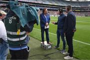 11 August 2019; RTÉ presenter Marty Morrissey with former Tyrone footballer Sean Cavanagh and former Kerry footballer Michael Quirke prior to the GAA Football All-Ireland Senior Championship Semi-Final match between Kerry and Tyrone at Croke Park in Dublin. Photo by Stephen McCarthy/Sportsfile