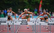 14 August 2019; Athletes, from left, Yasmin Miller of Great Britain, Sarah Lavin of Ireland and Christie Moerman of Canada competing in the Women's 100m Hurdles event, sponsored by O'Leary Insurances, during the BAM Cork City Sports at CIT Athletics Stadium in Bishopstown, Cork. Photo by Sam Barnes/Sportsfile