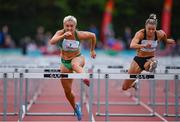 14 August 2019; Sarah Lavin of Ireland, left, knocks the final hurdle whilst competing against Christie Moerman of Canada in the Women's 100m Hurdles event, sponsored by O'Leary Insurances, during the BAM Cork City Sports at CIT Athletics Stadium in Bishopstown, Cork. Photo by Sam Barnes/Sportsfile