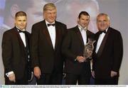 7 November 2003; GPA Player of the Year Steven McDonnell, Armagh, with An Taoiseach Bertie Ahern T.D., GPA Chief Executive Dessie Farrell, left, and George Wallace, General manager SEAT, 2nd from left, at the Carphone Warehouse sponsored GPA Gala night featuring the Seat Player of Year Awards, Burlington Hotel, Dublin. Picture credit; Ray McManus / SPORTSFILE *EDI*