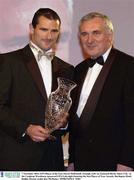 7 November 2003; GPA Player of the Year Steven McDonnell, Armagh, with An Taoiseach Bertie Ahern T.D.,  at the Carphone Warehouse sponsored GPA Gala night featuring the Seat Player of Year Awards, Burlington Hotel, Dublin. Picture credit; Ray McManus / SPORTSFILE *EDI*