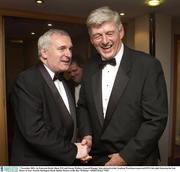 7 November 2003; An Taoiseach Bertie Ahern T.D. and George Wallace, General Manager Seat, pictured at the Carphone Warehouse sponsored GPA Gala night featuring the Seat Player of Year Awards, Burlington Hotel, Dublin. Picture credit; Ray McManus / SPORTSFILE *EDI*