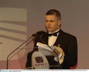 7 November 2003; GPA Chief Executive Dessie Farrell speaking at the Carphone Warehouse sponsored GPA Gala night featuring the Seat Player of Year Awards, Burlington Hotel, Dublin. Picture credit; Ray McManus / SPORTSFILE *EDI*