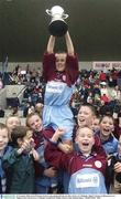 13 November 2003; Sean O'Morain, Scoil Lorcain captain, lifts the cup after victory over Oatlands. Allianz Cumann na Mbunscoil, Corn Chlanna Gael, Scoil Lorca’n v Oatlands, Parnell Park, Dublin. Picture credit; Damien Eagers / SPORTSFILE *EDI*