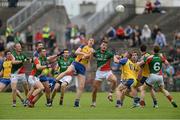 16 June 2013; Michael Finneran, and Conor Devaney, no. 10, Roscommon, in action against Aidan O'Shea, Mayo. Connacht GAA Football Senior Championship Semi-Final, Mayo v Roscommon, Elverys MacHale Park, Castlebar, Co. Mayo. Photo by Sportsfile