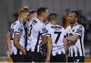 16 August 2019; Georgie Kelly of Dundalk, left, celebrates with team-mates after scoring his side's second goal during the SSE Airtricity League Premier Division match between Dundalk and Finn Harps at Oriel Park in Louth. Photo by Eóin Noonan/Sportsfile