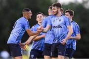 23 August 2019; Yoyo Mahdy, left, of UCD celebrates after scoring his side's first goal with team-mates during the Extra.ie FAI Cup Second Round match between UCD and St Patrick's Athletic at The UCD Bowl in Dublin. Photo by Ben McShane/Sportsfile