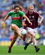 25 August 2019; Niamh Kelly of Mayo solos away from Louise Ward of Galway during the TG4 All-Ireland Ladies Senior Football Championship Semi-Final match between Galway and Mayo at Croke Park in Dublin. Photo by Brendan Moran/Sportsfile
