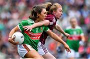 25 August 2019; Niamh Kelly of Mayo is tackled by Louise Ward of Galway during the TG4 All-Ireland Ladies Senior Football Championship Semi-Final match between Galway and Mayo at Croke Park in Dublin. Photo by Brendan Moran/Sportsfile