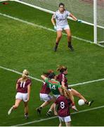 25 August 2019; Rachel Kearns of Mayo has a shot on goal blocked by Mairéad Seoighe of Galway late in the game during the TG4 All-Ireland Ladies Senior Football Championship Semi-Final match between Galway and Mayo at Croke Park in Dublin. Photo by Eóin Noonan/Sportsfile