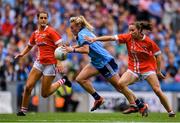 25 August 2019; Carla Rowe of Dublin in action against Eimear Meaney, left, and Melissa Duggan of Cork during the TG4 All-Ireland Ladies Senior Football Championship Semi-Final match between Dublin and Cork at Croke Park in Dublin. Photo by Sam Barnes/Sportsfile