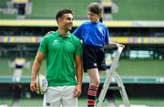 28 August 2019; Ireland Rugby star Conor Murray was on hand in Aviva Stadium to launch the Aviva Mini Rugby Nations Cup. Aviva are giving 20 U10 boys’ and U12 girls’ teams the chance to fulfil their dreams by playing on the same pitch as their heroes on September 22 while Conor and the team are up against Scotland in Japan. See aviva.ie/safetodream or Aviva Ireland social channels using #SafeToDream for details. Pictured with Conor is Eve White, age 11, from Wicklow. Photo by Brendan Moran/Sportsfile
