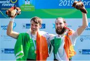 31 August 2019; Paul O’Donovan right, with, Fintan McCarthy of Ireland celebrate their victory after competing in the Lightweight Men's Double Sculls A Final during the FISA World Rowing Championships 2019 in Linz, Austria. Photo by Andreas Pranter/Gepa Pictures/Sportsfile