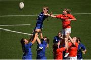 31 August 2019; Faye Dowling of Munster in action against Ivanna Dempsey of Leinster during the Under 18 Girls Interprovincial Championship match between Munster and Leinster at Irish Independent Park in Cork. Photo by Ramsey Cardy/Sportsfile