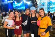 1 September 2019; Festival-goers, from left, Aoife Walsh, Megan O'Reilly, Kate Fawl, Joanna Fox and Ailbhe Curran from Galway in attendance at the Electric Ireland Throwback Stage during day three of Electric Picnic 2019 at Stradbally in Laois. Smash Hits deliver a smashing performance at Electric Ireland’s Throwback Stage. It’s 90s time at Electric Ireland’s Throwback Stage as Smash Hits bring a smooth mix of nostalgic numbers to Stradbally. Closing out a weekend of throwback fun at Electric Ireland’s Throwback Stage – Smash Hits pave the way for the final headline act, N-Trance. This year, Electric Ireland’s Throwback Stage hosts a line-up of legends including headliners Bonnie Tyler, N-Trance, Mr. Motivator and Lords of Strut. One of the most popular stages at the festival, Electric Ireland’s Throwback Stage has previously played host to pop legends B*witched, Johnny Logan, Heather Small, 5ive, S Club Party, Ace of Base, 2 Unlimited, The Vengaboys and Bananarama – to name a few. Share in the nostalgia of the Electric Ireland Throwback Stage, visit: www.twitter.com/ElectricIreland, www.facebook.com/ElectricIreland, www.instagram.com/ElectricIreland.  #ThrowbackThrowdown. Photo by Sam Barnes/Sportsfile