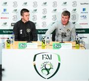 3 September 2019; Republic of Ireland manager Stephen Kenny and media officer Kieran Crowley during a Republic of Ireland U21's press conference at the FAI National Training Centre in Abbotstown, Dublin. Photo by Stephen McCarthy/Sportsfile
