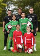 4 September 2019; ‘Play like a Pro’. SPAR has teamed up with the Republic of Ireland Senior International team to offer four lucky school children, and four of their closest friends, the opportunity to meet with and be trained by some of their Ireland heroes. The lucky winners will be brought to the FAI grounds in Abbotstown in November and will enjoy an exclusive training session with three of Ireland’s Top International Stars. It's an amazing prize and one that any true football fan would love. To win this fabulous prize, visit www.spar.ie for more information. T&C’s apply. Pictured at the competition announcement at the Republic of Ireland base in Abbotstown were, back row, from left, Josh Cullen of Charlton Athletic, Callum Robinson of Sheffield United, Ronan Curtis of Portsmouth, middle, Nwa Keshani, age 13, left, and Senyo Clarke, age 12, front, Olga Romanenkova, age 13, left, and Sean Breen, age 11. Photo by Stephen McCarthy/Sportsfile