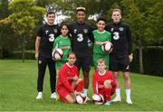 4 September 2019; ‘Play like a Pro’. SPAR has teamed up with the Republic of Ireland Senior International team to offer four lucky school children, and four of their closest friends, the opportunity to meet with and be trained by some of their Ireland heroes. The lucky winners will be brought to the FAI grounds in Abbotstown in November and will enjoy an exclusive training session with three of Ireland’s Top International Stars. It's an amazing prize and one that any true football fan would love. To win this fabulous prize, visit www.spar.ie for more information. T&C’s apply. Pictured at the competition announcement at the Republic of Ireland base in Abbotstown were, back row, from left, Josh Cullen of Charlton Athletic, Nwa Keshani, age 13, Callum Robinson of Sheffield United, Senyo Clarke, age 12, Ronan Curtis of Portsmouth, and front row, Olga Romanenkova, age 13, left, and Sean Breen, age 11. Photo by Stephen McCarthy/Sportsfile