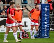 7 September 2019; John Cooney of Ulster, right, before the Pre-season Friendly match between Ulster and Glasgow Warriors at Kingspan Stadium in Belfast. Photo by Oliver McVeigh/Sportsfile