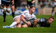 7 September 2019; Brandon Thomson of Glasgow Warriors is tackled by Craig Gilroy of Ulster during the Pre-season Friendly match between Ulster and Glasgow Warriors at Kingspan Stadium in Belfast. Photo by Oliver McVeigh/Sportsfile