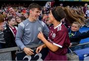 8 September 2019; Heather Cooney of Galway and Galway footballer Shane Walsh following the Liberty Insurance All-Ireland Senior Camogie Championship Final match between Galway and Kilkenny at Croke Park in Dublin. Photo by Ramsey Cardy/Sportsfile