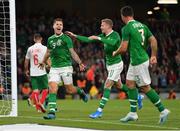 10 September 2019; James Collins of Republic of Ireland, left, celebrates after scoring his side's third goal during the 3 International Friendly match between Republic of Ireland and Bulgaria at Aviva Stadium, Dublin. Photo by Seb Daly/Sportsfile