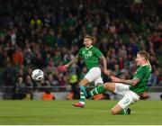 10 September 2019; James Collins of Republic of Ireland shoots to score his side's third goal during the 3 International Friendly match between Republic of Ireland and Bulgaria at Aviva Stadium, Dublin. Photo by Seb Daly/Sportsfile
