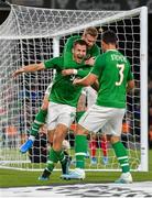 10 September 2019; James Collins of Republic of Ireland, centre, is congratulated by team-mates James McClean, behind, and Enda Stevens, after scoring his side's third goal during the 3 International Friendly match between Republic of Ireland and Bulgaria at Aviva Stadium, Dublin. Photo by Seb Daly/Sportsfile