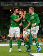10 September 2019; James Collins of Republic of Ireland, centre, is congratulated by team-mates Enda Stevens, left, and James McClean after scoring his side's third goal during the 3 International Friendly match between Republic of Ireland and Bulgaria at Aviva Stadium, Dublin. Photo by Seb Daly/Sportsfile