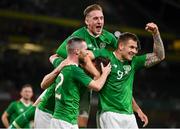 10 September 2019; Kevin Long of Republic of Ireland, centre, celebrates with team-mates Jack Byrne, Ronan Curtis and James Collins after scoring his side's second goal during the 3 International Friendly match between Republic of Ireland and Bulgaria at Aviva Stadium, Dublin. Photo by Seb Daly/Sportsfile