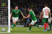 10 September 2019; Kevin Long of Republic of Ireland, left, celebrates after scoring his side's second goal during the 3 International Friendly match between Republic of Ireland and Bulgaria at Aviva Stadium, Dublin. Photo by Seb Daly/Sportsfile