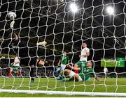 10 September 2019; James Collins of Republic of Ireland shoots to score his side's third goal past Hristo Ivanov of Bulgaria during the 3 International Friendly match between Republic of Ireland and Bulgaria at Aviva Stadium, Dublin. Photo by Seb Daly/Sportsfile