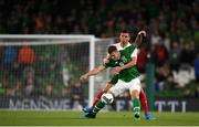 10 September 2019; James Collins of Republic of Ireland in action against Daniel Mladenov of Bulgaria during the 3 International Friendly match between Republic of Ireland and Bulgaria at Aviva Stadium, Dublin. Photo by Eóin Noonan/Sportsfile