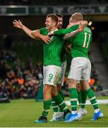 10 September 2019; James Collins of Republic of Ireland, left, celebrates with team-mates after scoring his side's third goal during the 3 International Friendly match between Republic of Ireland and Bulgaria at Aviva Stadium, Dublin. Photo by Seb Daly/Sportsfile