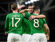 10 September 2019; Alan Browne is congratulated by his Republic of Ireland team-mate Kevin Long after scoring his side's opening goal during the 3 International Friendly match between Republic of Ireland and Bulgaria at Aviva Stadium, Lansdowne Road in Dublin. Photo by Stephen McCarthy/Sportsfile