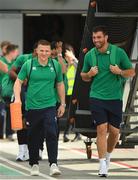 11 September 2019; Ireland players, Andrew Conway, left, and Jean Kleyn make their way out to the plane prior to the team's departure from Dublin Airport in advance of the Rugby World Cup in Japan. Photo by David Fitzgerald/Sportsfile