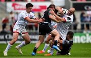 7 September 2019; Matt Faddes of Ulster is tackled by Robbie Fergusson and Nick Grigg of Glasgow Warriors during the Pre-season Friendly match between Ulster and Glasgow Warriors at Kingspan Stadium in Belfast. Photo by Oliver McVeigh/Sportsfile