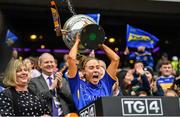 15 September 2019; Tipperary captain Samantha Lambert lifts the Mary Quinn Memorial Cup following the TG4 All-Ireland Ladies Football Intermediate Championship Final match between Meath and Tipperary at Croke Park in Dublin. Photo by Ramsey Cardy/Sportsfile