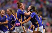 15 September 2019; Tipperary players Aishling Moloney, left, and Caitlín Kennedy celebrate after the TG4 All-Ireland Ladies Football Intermediate Championship Final match between Meath andTipperary at Croke Park in Dublin. Photo by Piaras Ó Mídheach/Sportsfile