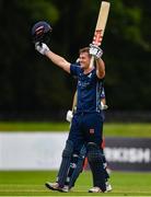 16 September 2019; George Munsey of Scotland celebrates making a century during the T20 International Tri Series match between Scotland and Netherlands at Malahide Cricket Club in Dublin. Photo by Sam Barnes/Sportsfile