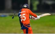 16 September 2019; Scott Edwards of Netherlands is struck on the helmet by the ball during the T20 International Tri Series match between Scotland and Netherlands at Malahide Cricket Club in Dublin. Photo by Sam Barnes/Sportsfile