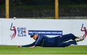 16 September 2019; Michael Leask of Scotland fails to make a catch during the T20 International Tri Series match between Scotland and Netherlands at Malahide Cricket Club in Dublin. Photo by Sam Barnes/Sportsfile