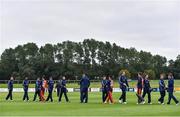 16 September 2019; Players from both sides shake hands following the T20 International Tri Series match between Scotland and Netherlands at Malahide Cricket Club in Dublin. Photo by Sam Barnes/Sportsfile