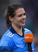 15 September 2019; Noëlle Healy of Dublin is interviewed after the TG4 All-Ireland Ladies Football Senior Championship Final match between Dublin and Galway at Croke Park in Dublin. Photo by Piaras Ó Mídheach/Sportsfile