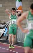 22 June 2013; Dean Adams, Ireland, reacts after Ireland failed to finish the Mens 4x100m heats during the European Athletics Team Championships 1st League. Morton Stadium, Santry, Co. Dublin. Picture credit: Tomas Greally / SPORTSFILE